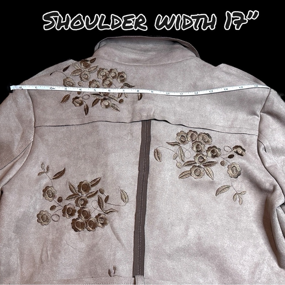 🎉HP🎉 NWOT POL Faux Suede Floral Embroidered Moto Jacket in Lilac. Size Small - Picture 9 of 16